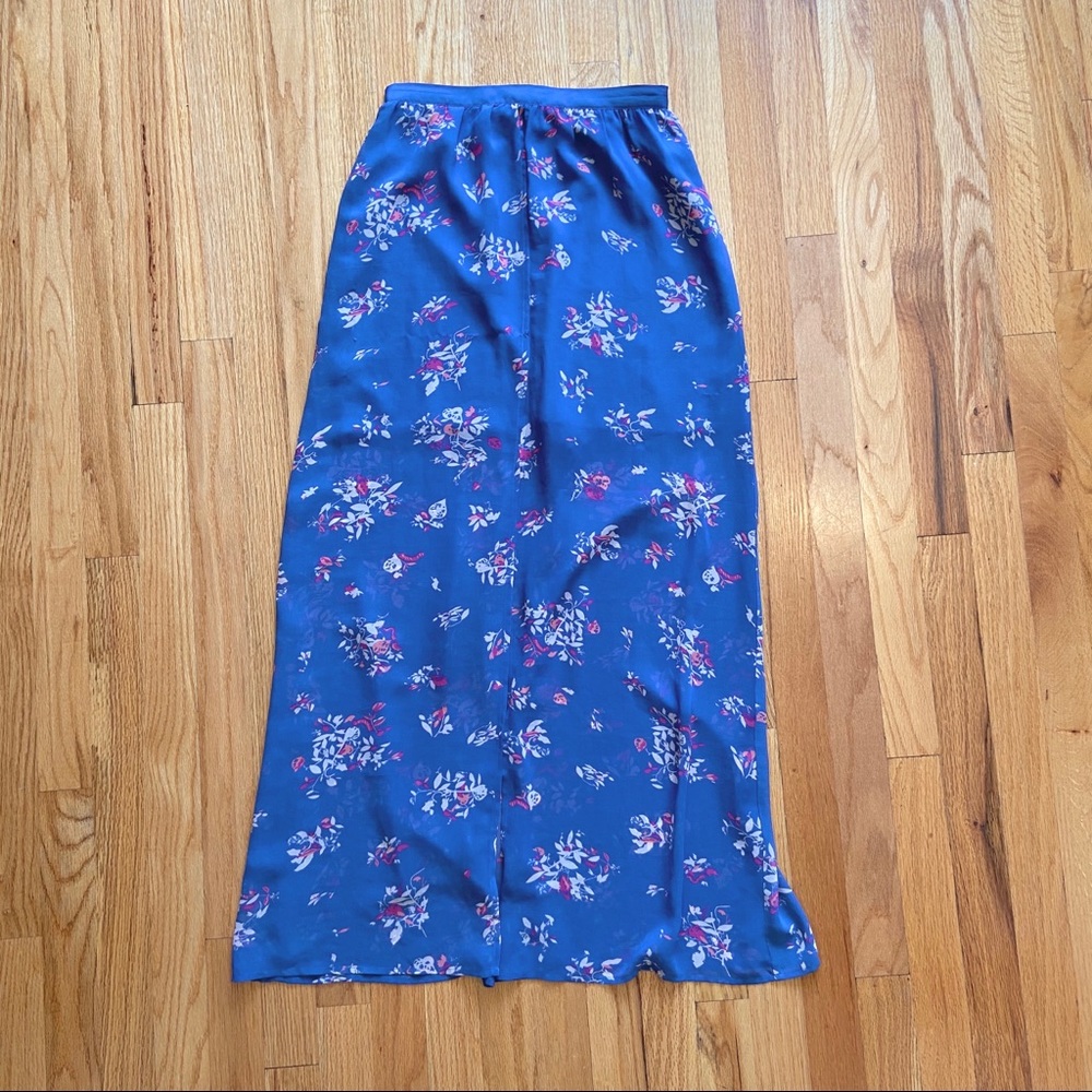 Flowy Blue Floral Maxi Skirt w/ Front Slit, size 4